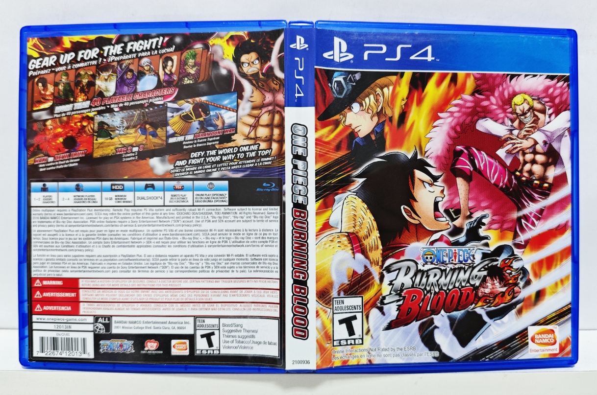 One Piece Burning Blood PS4/PS5, Jeu Combat PAL FR, état Correct