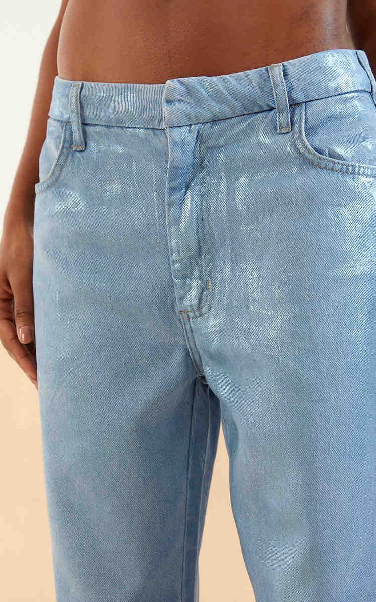 CALÇA OPEN JEANS METALIZADA NATALIA - INDIGO - Lojas Trend