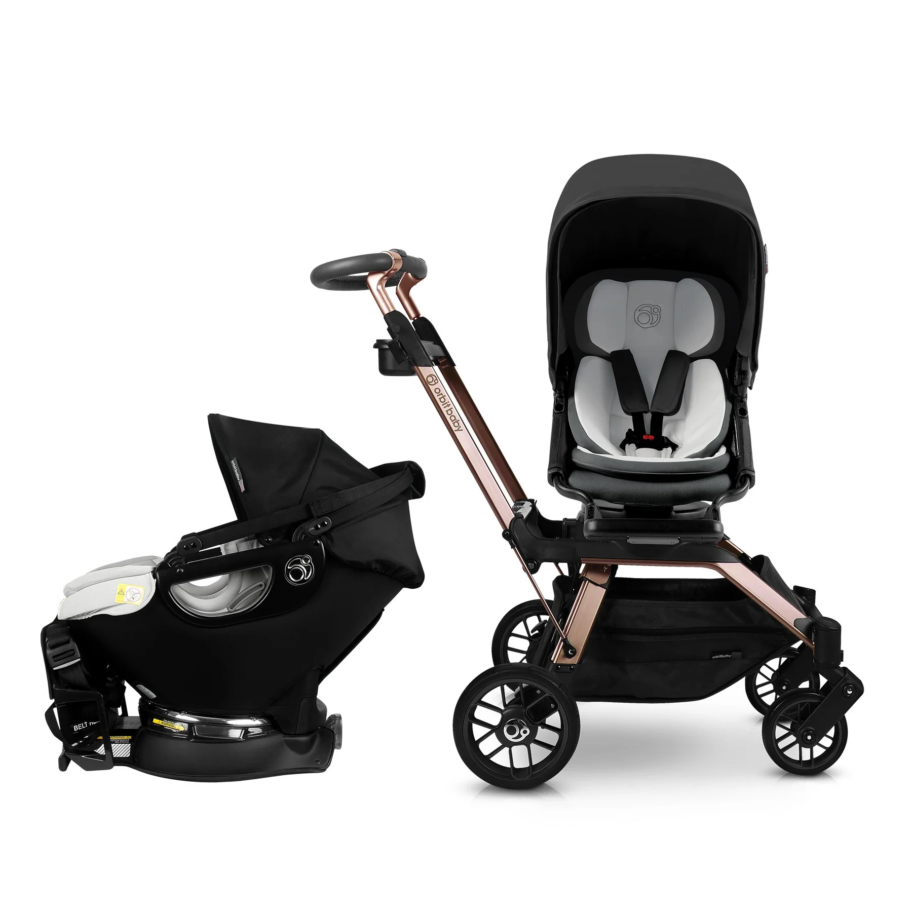 Carrinho Orbit Baby 360º com Bebê Conforto e Base Veicular Rose Gold/Black  - JH Baby Store | Loja Oficial do Bebê e da Mamãe!