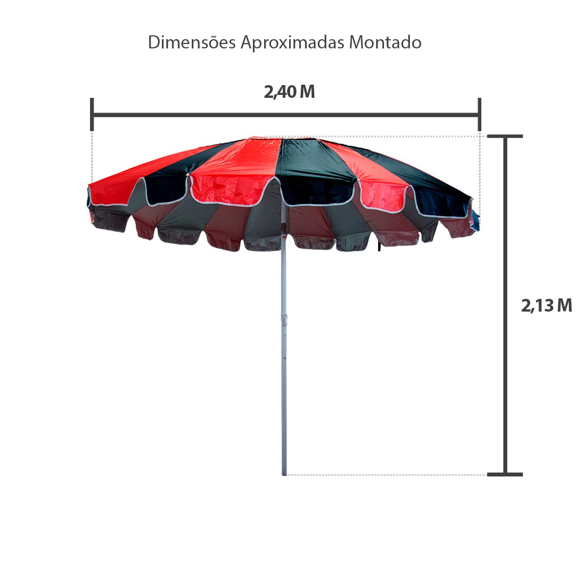 STORE SOL  Guarda-Sol FPS Em Alumínio 2,40m Poliéster Grande Vermelho e Preto
