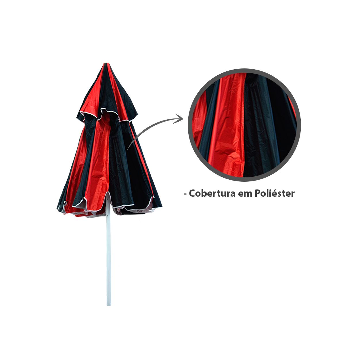 Guarda-Sol FPS Em Alumínio 2,40m Poliéster Grande Vermelho e Preto