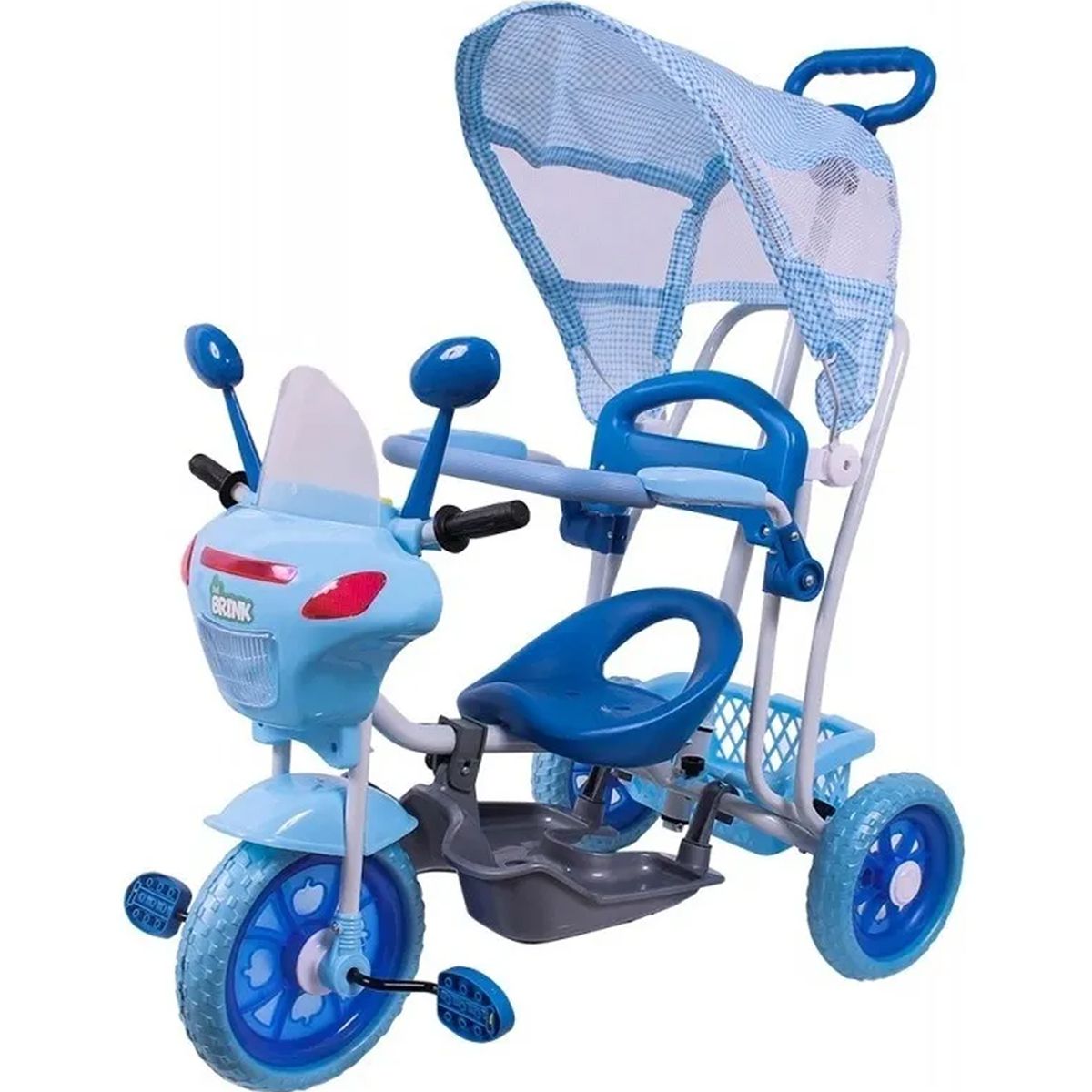 Motoca infantil com empurrador com haste triciclo azul