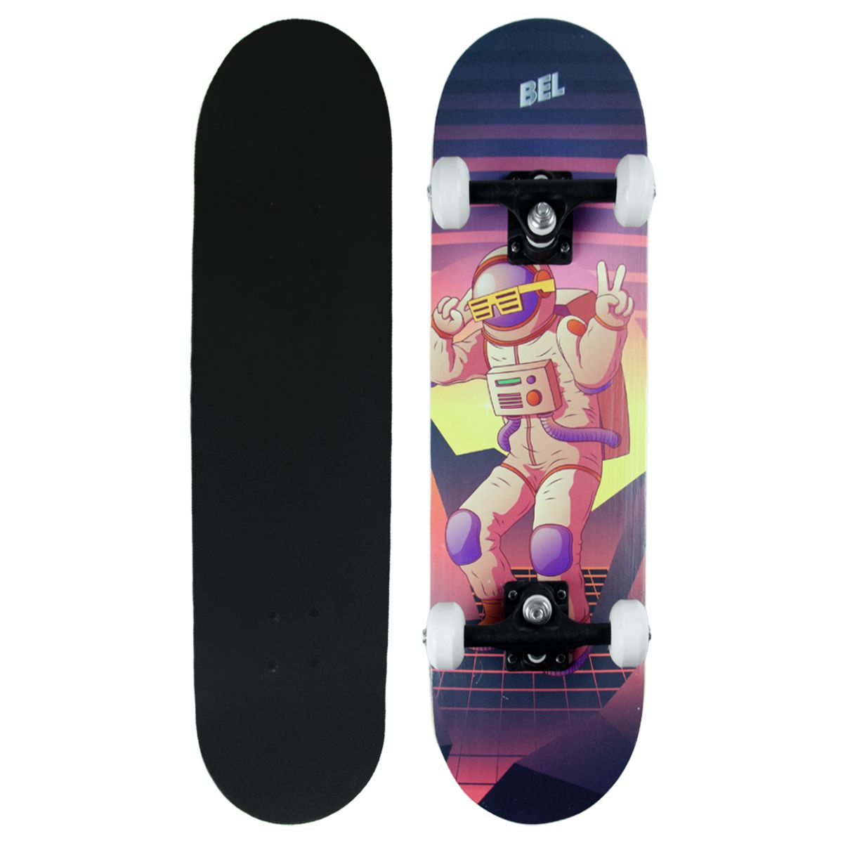 Skate Radical Iniciante Astronauta + Kit Proteção Rosa - Bel