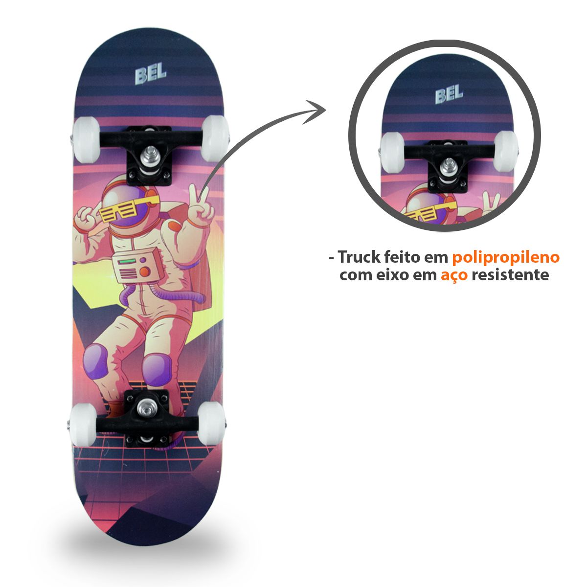 Skate Radical Iniciante Astronauta + Kit Proteção Rosa - Bel