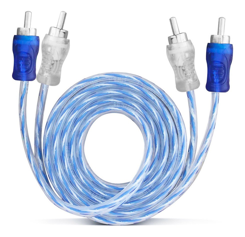 Kit 6x Cabo RCA Azul e Prata para Som Automotivo - Tech One - Auto Equip