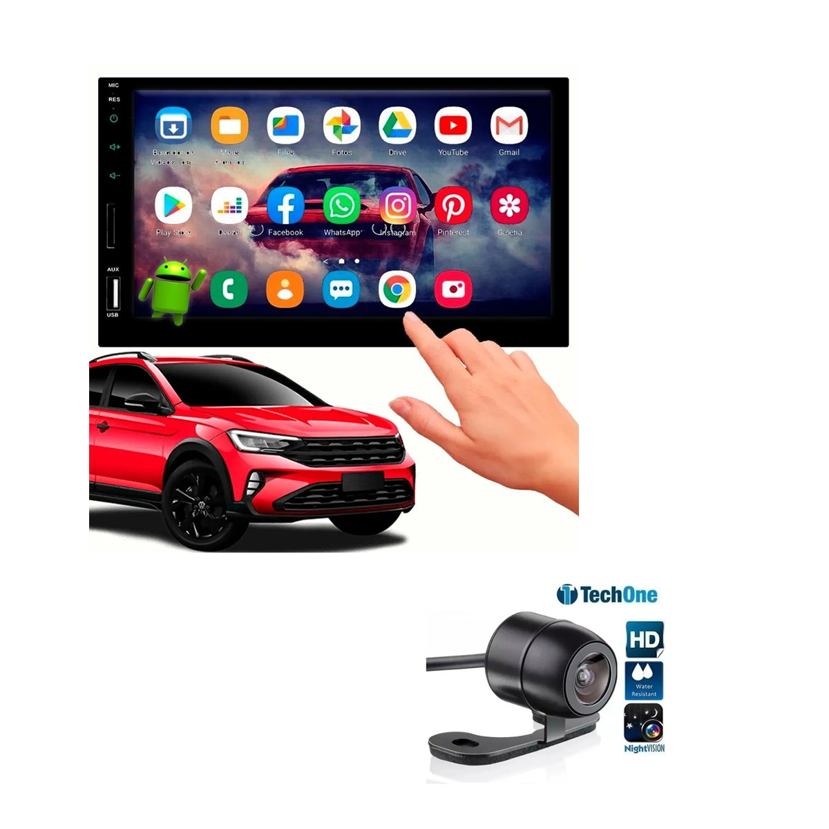 Multimídia Prime CarPlay Slim Roadstar Tela Full Touch 7 +