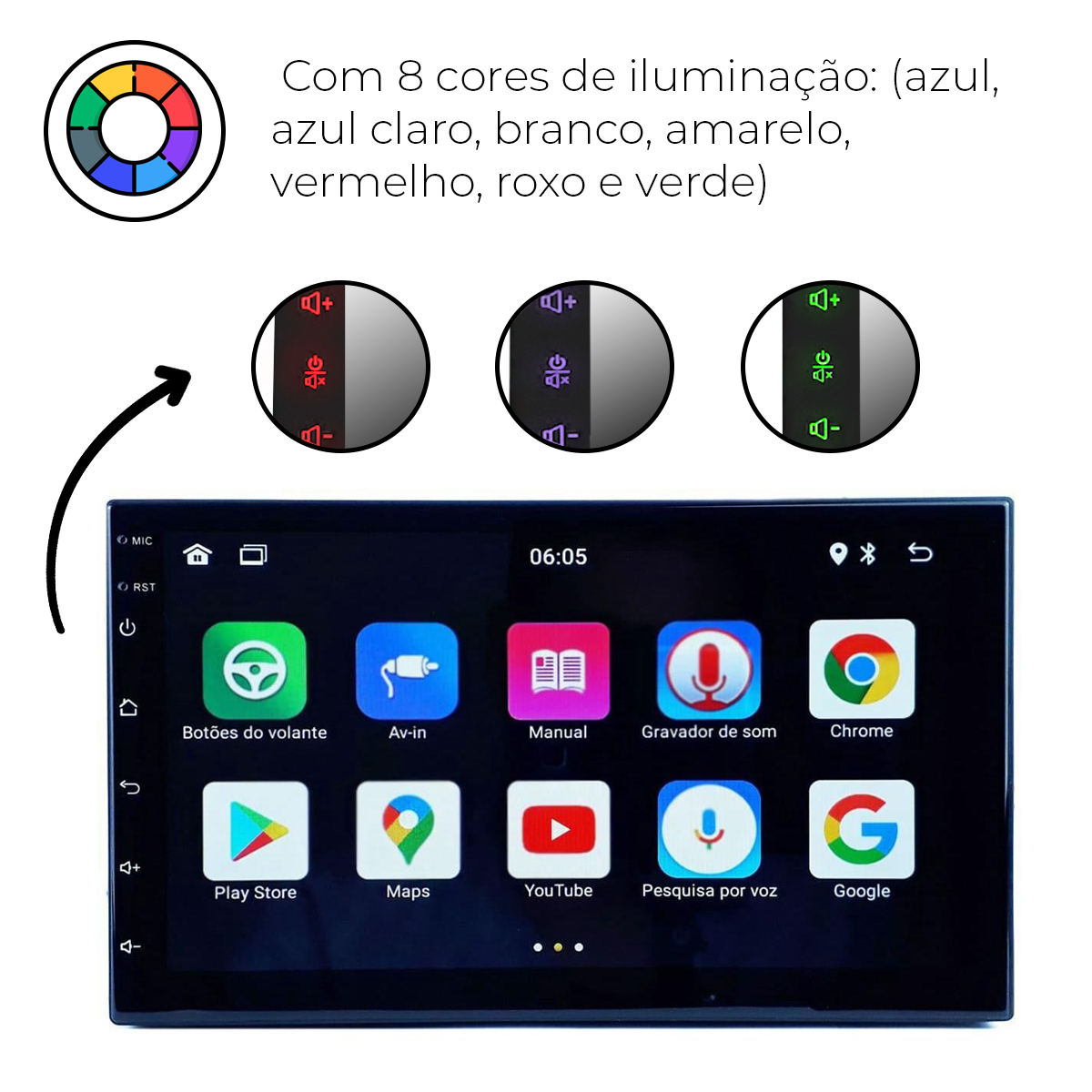 Multimídia MP5 2 DIN Tela 7" com Android Auto e Carplay Touch Espelham ...