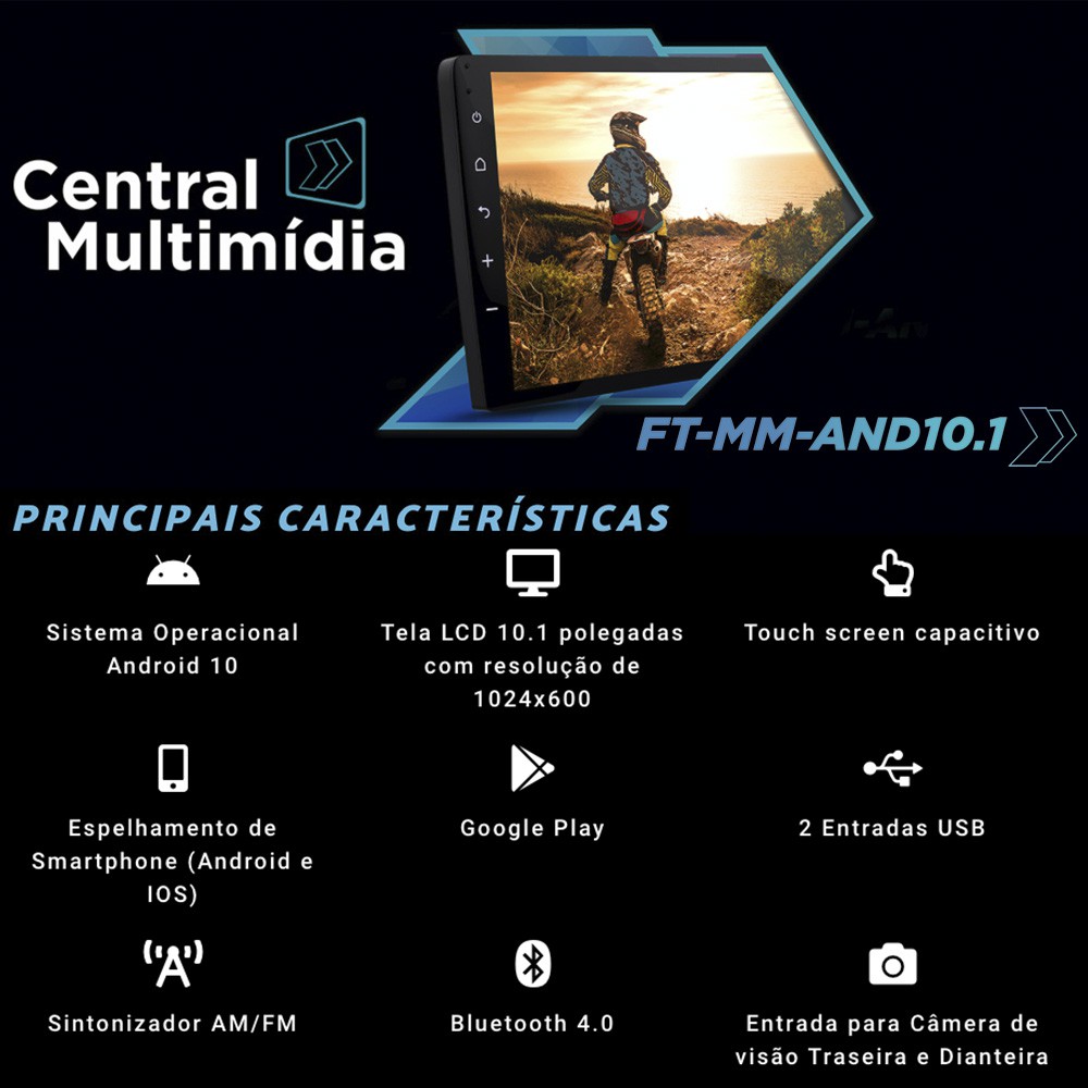 Kit Central Multimídia Frontier 10 Polegadas + Moldura + Câmera de ré ...