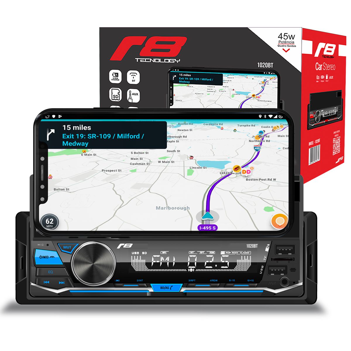 Rádio Automotivo Mp3 Bluetooth Usb Com Suporte Celular Android IOS Jr8 ...