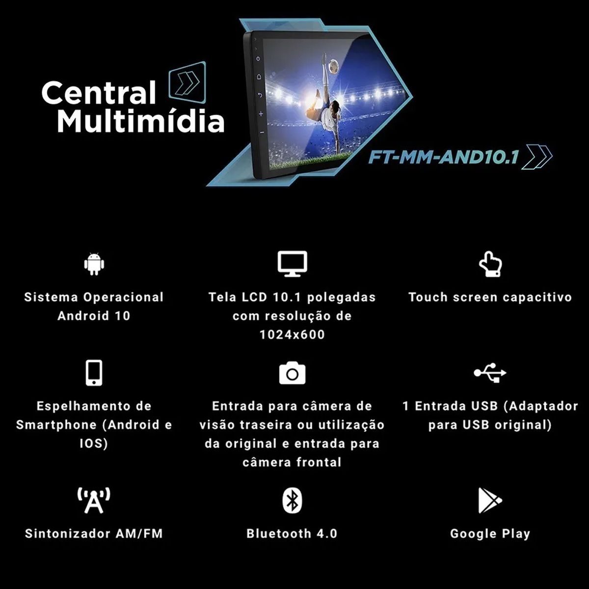 Multimídia DVD Android Com Tela 10 Polegadas FT-MM-AND10.1 - Faaftech ...