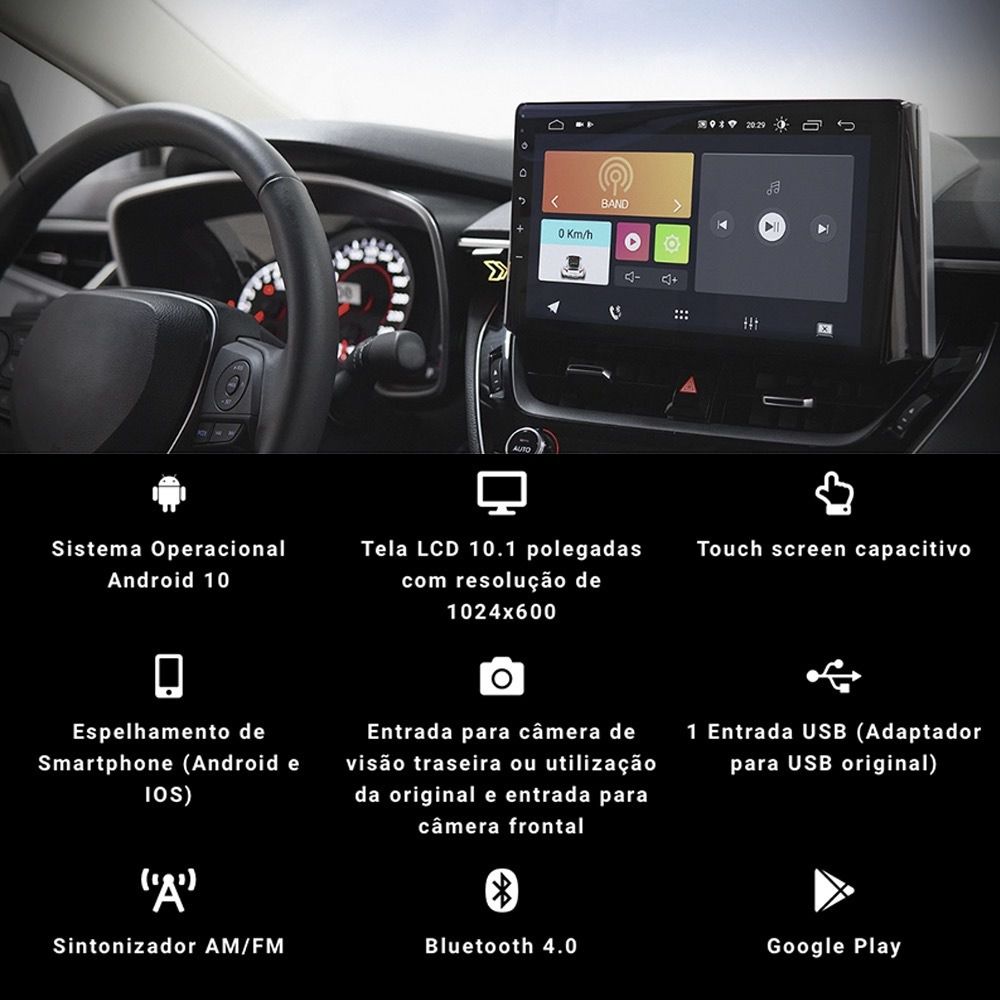 Multimídia DVD Android Com Tela 10 Polegadas Corolla FT-MM-AND10.1 TY ...