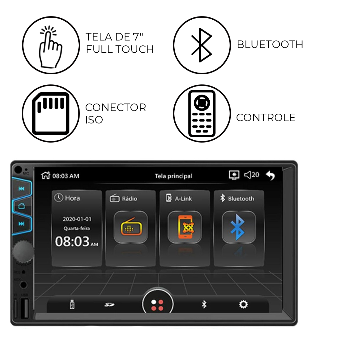 Multimídia 7 Polegadas Com Espelhamento de Celular Bluetooth RS404BR ...