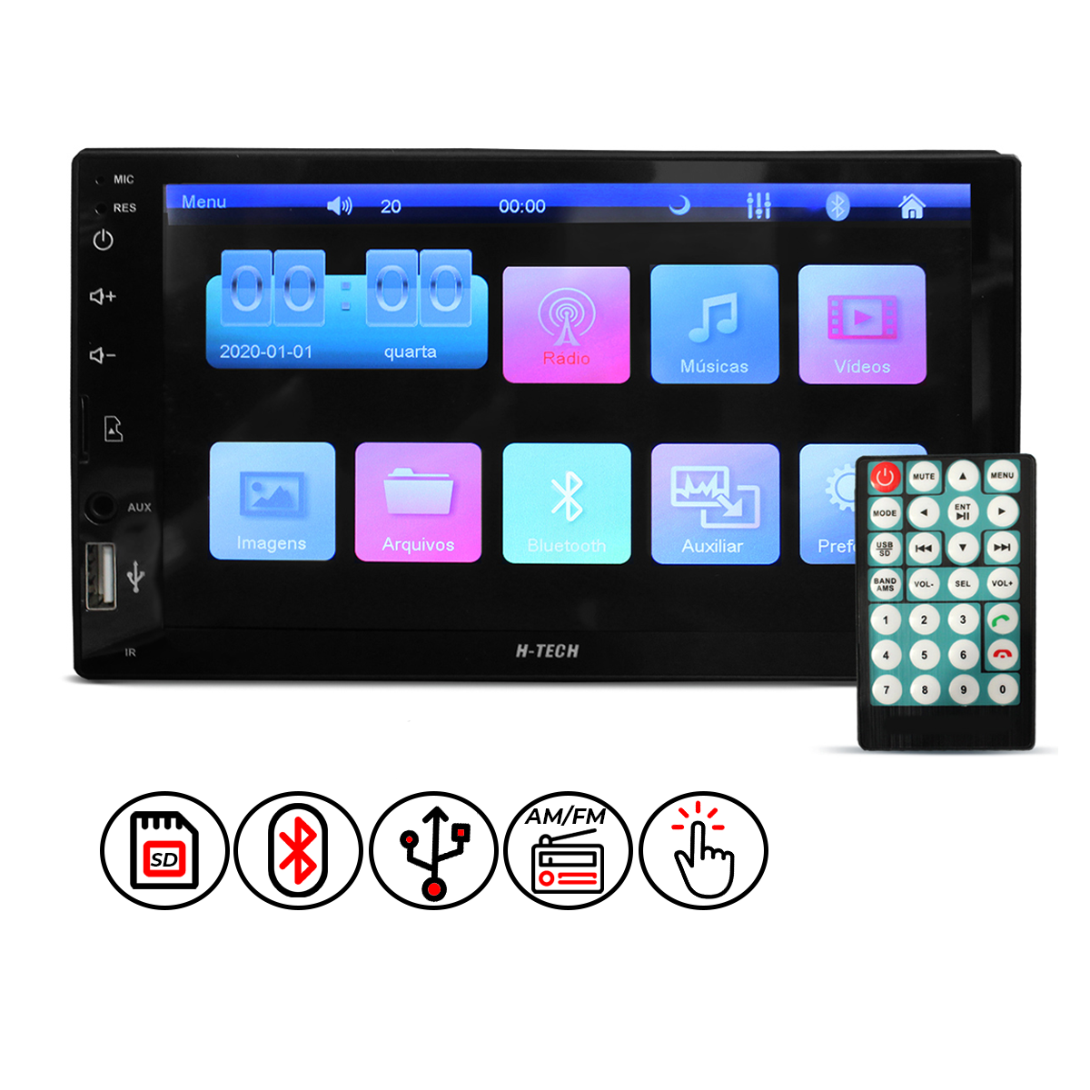 Central Multimídia HT-2722 7 PolegadasMP5 Espelhamento Bluetooth H