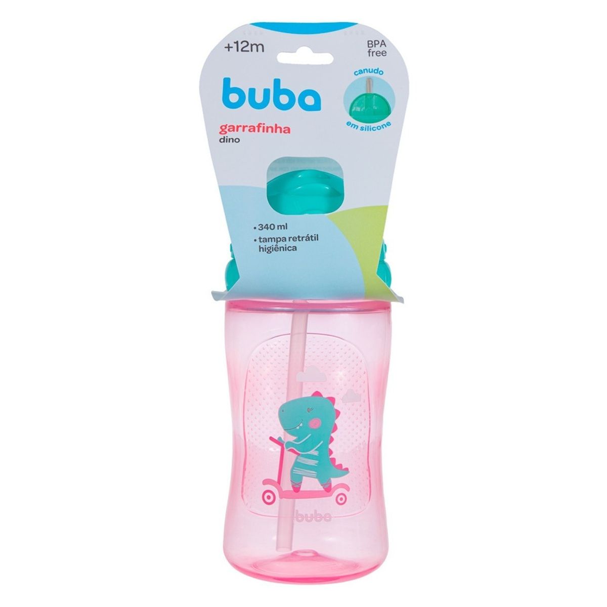 Garrafinha Rosa Dinossauro Tampa Retrátil Com Canudo 340ml Resistente ...