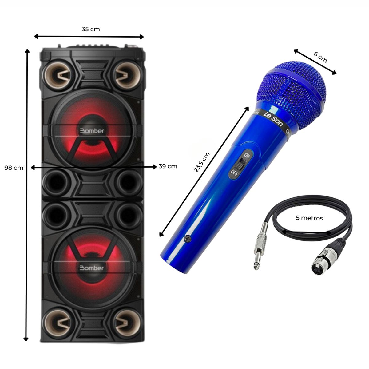 Microfone Com Fio Azul + Caixa Som Alto Falante Party 1500 - Auto