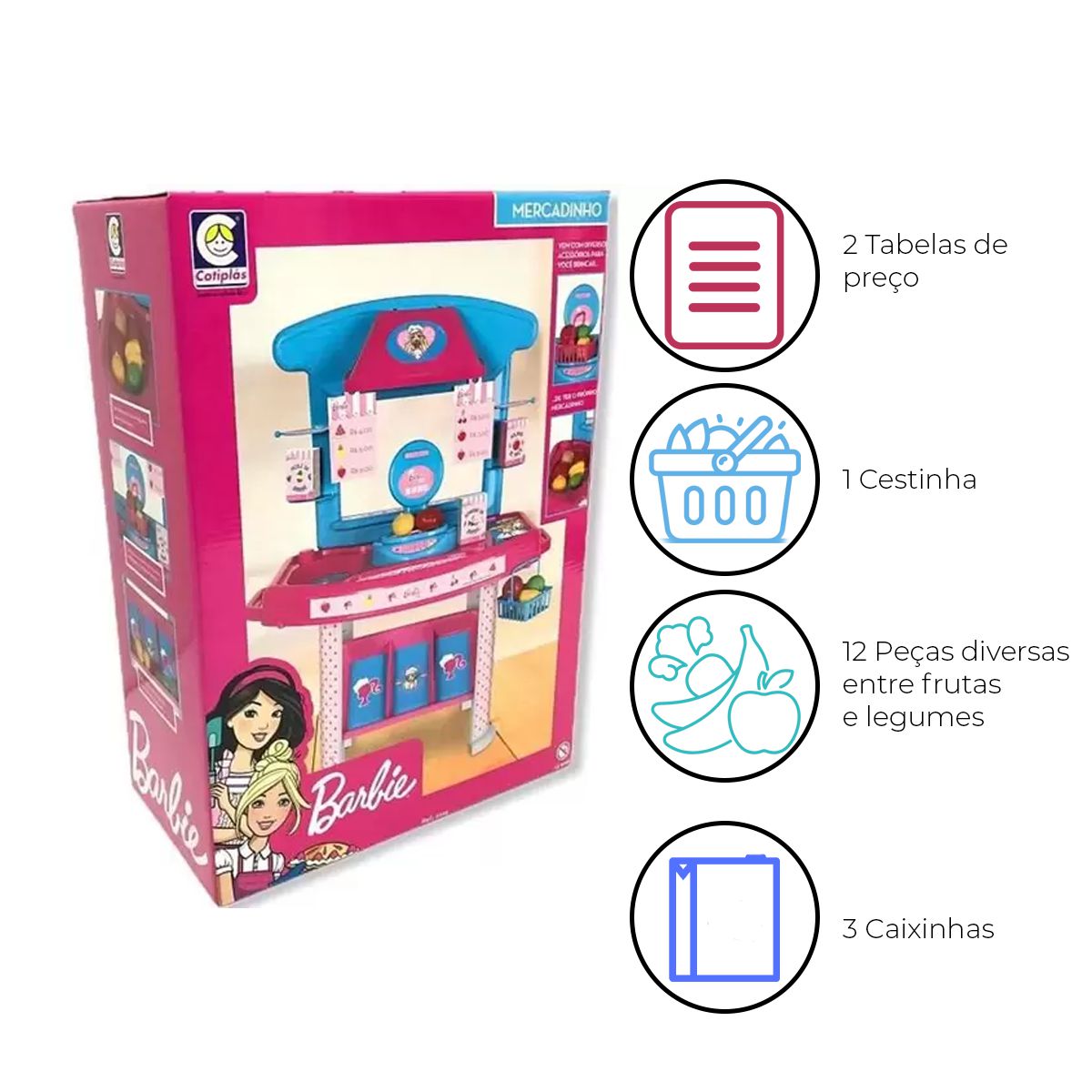 Barbie Cheff Mercado Com Acessorios Cestinha Balanca Tabela De Preco Cotiplas Rosa E Azul Infantil Auto Equip