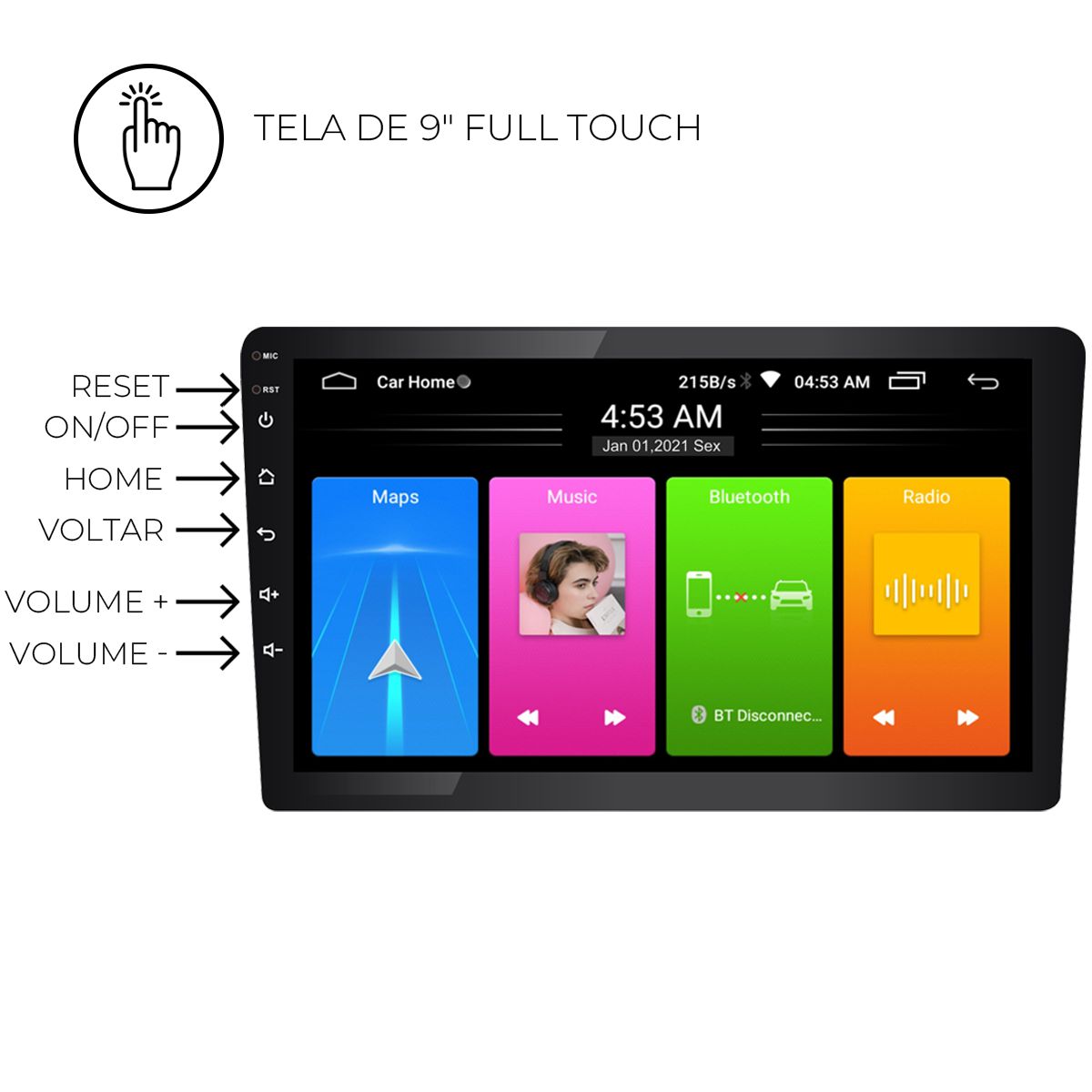Multimídia Android 9 Polegadas Plus Roadstar Com Processador Quad Core ...