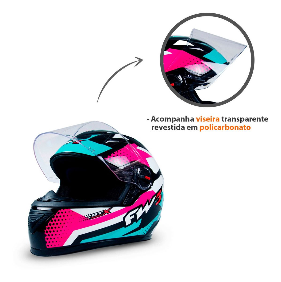 Capacete Moto Fechado GTN Super Tiffany Viseira Cristal Branco