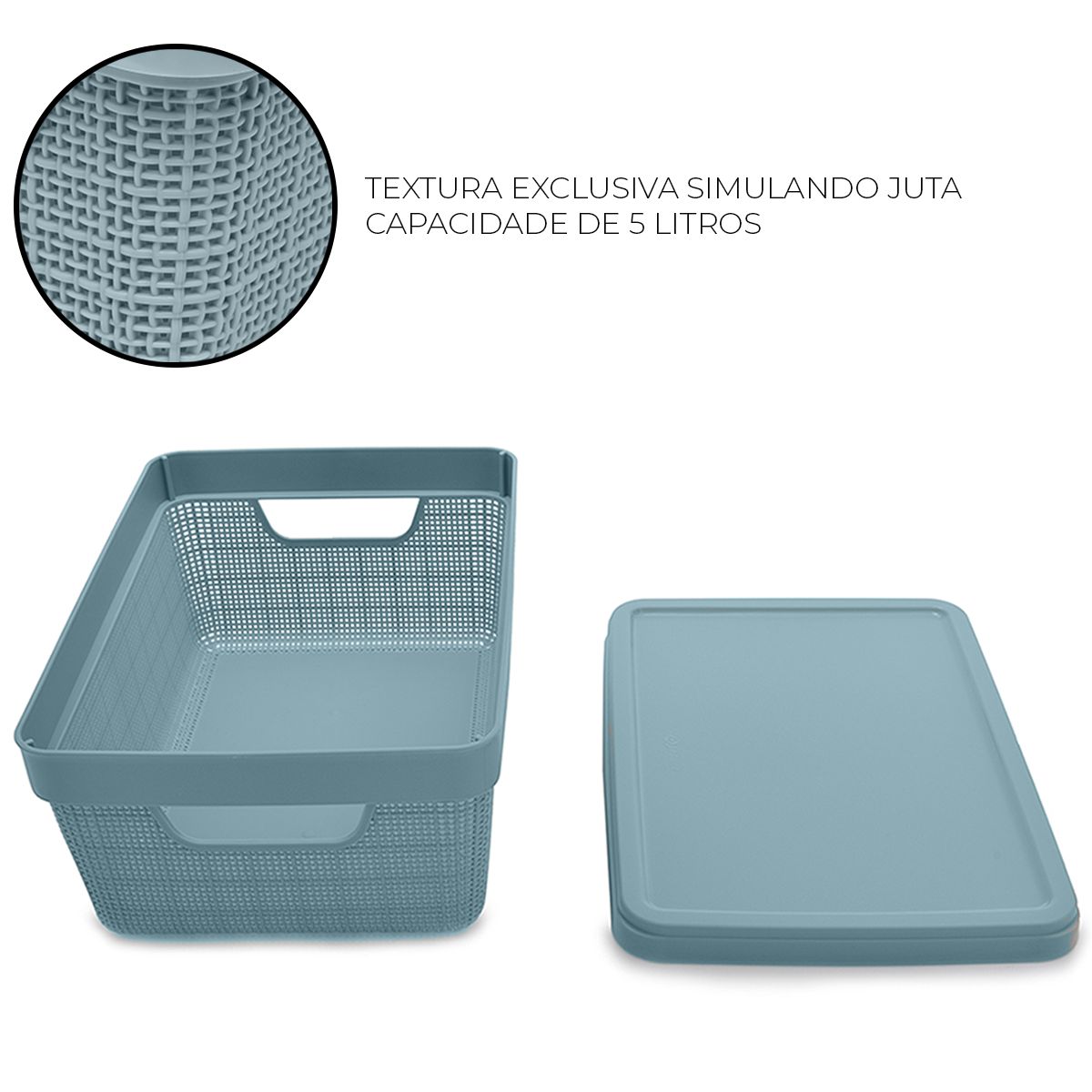 Caixa Organizadora Jaguar Detalhes Em Juta 5L Azul Com