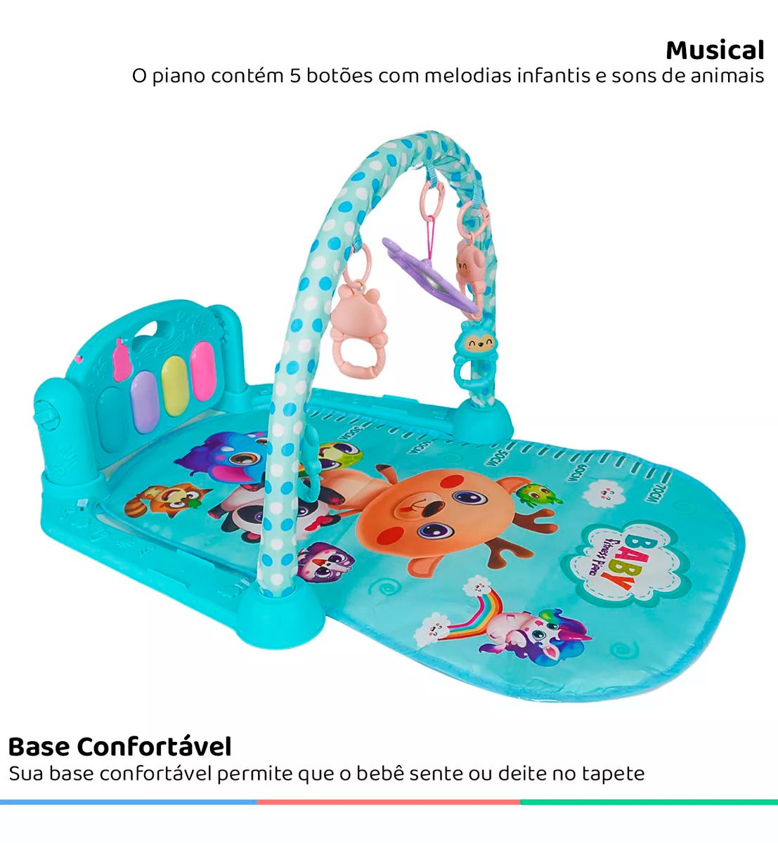 Tapete Interativo Bebê Criança Brinquedo Musical Som E Luz Azul - Auto ...
