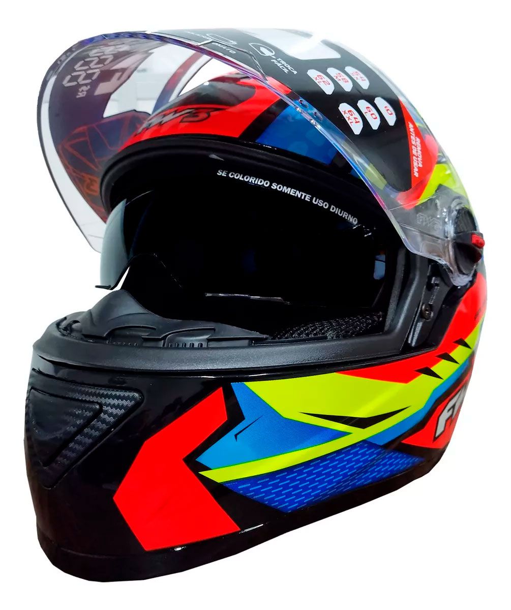 Capacete Moto Fechado GTX Fox FW3 Tamanho 60 Viseira Cristal ABS