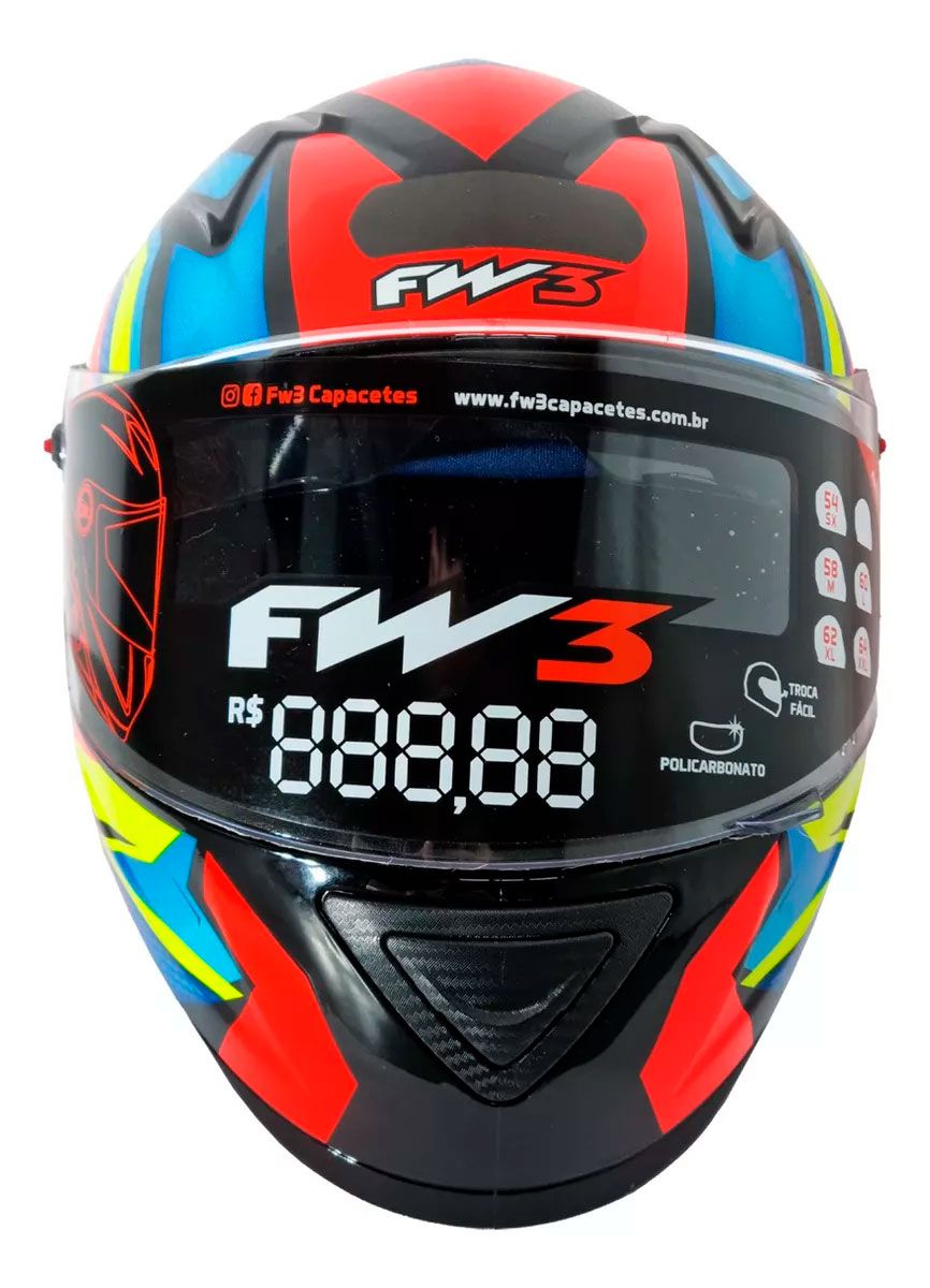 Capacete Moto Fechado GTX Fox FW3 Tamanho 60 Viseira Cristal ABS