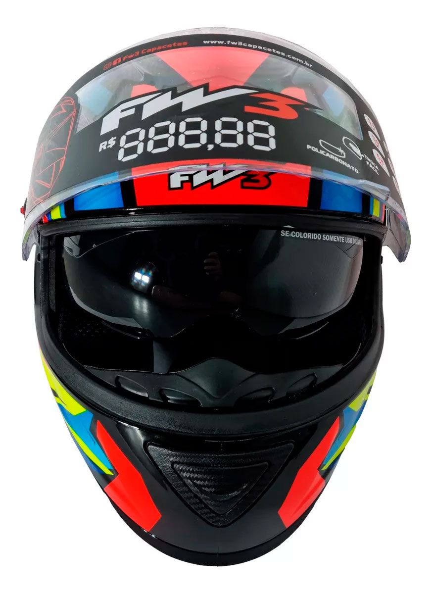 Capacete Moto Fechado GTX Fox FW3 Tamanho 60 Viseira Cristal ABS