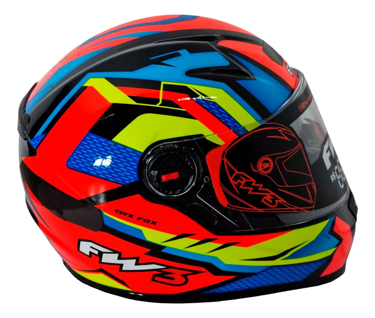 Capacete Moto Fechado GTX Fox FW3 Tamanho 58 Viseira Cristal ABS