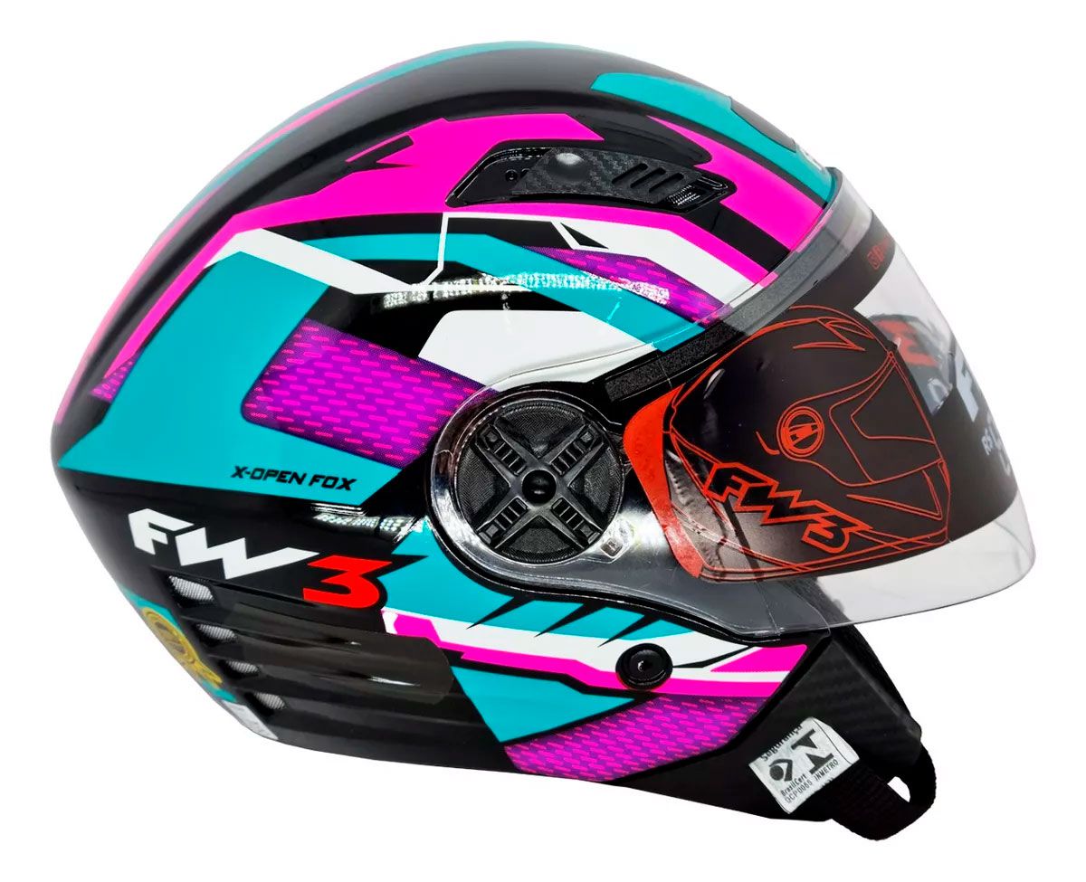 Capacete Moto Aberto FW3 X Open Up Fox 58 Viseira Cristal 2mm