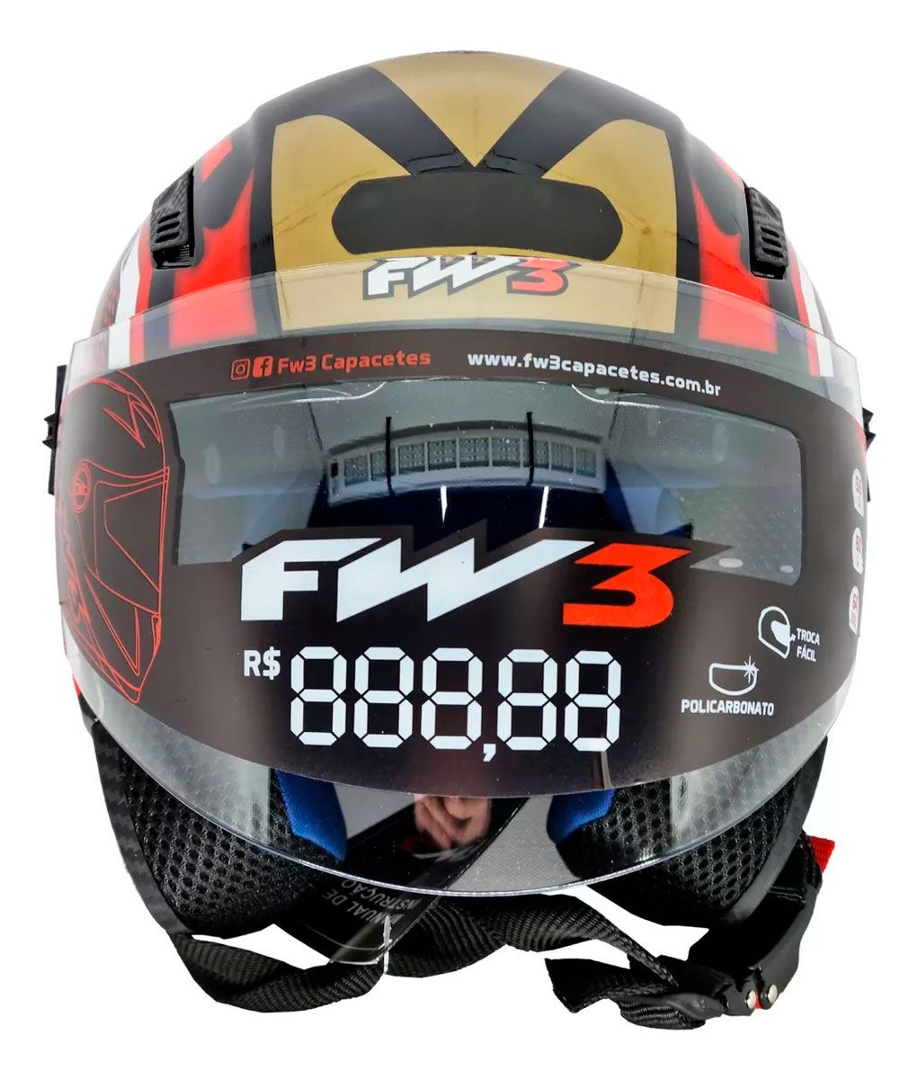Capacete Moto Aberto FW3 X Open Up Fox 56 Viseira Cristal 2mm