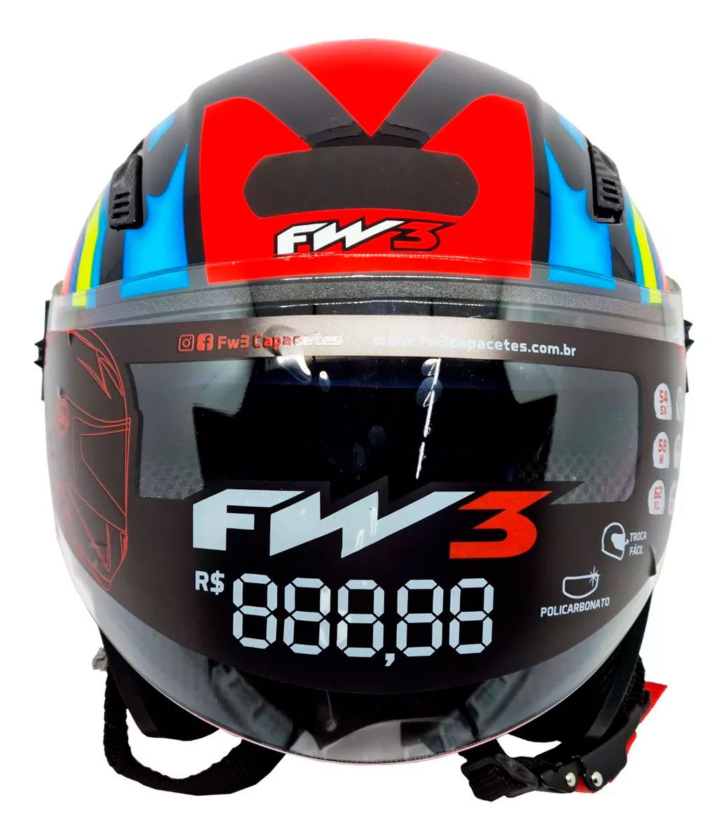 Capacete Moto Aberto FW3 X Open Up Fox 60 Viseira Cristal 2mm