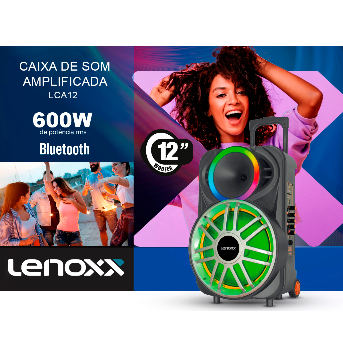 Caixa Amplificada 12 Polegadas Bluetooth USB Micro SD Entrada P2