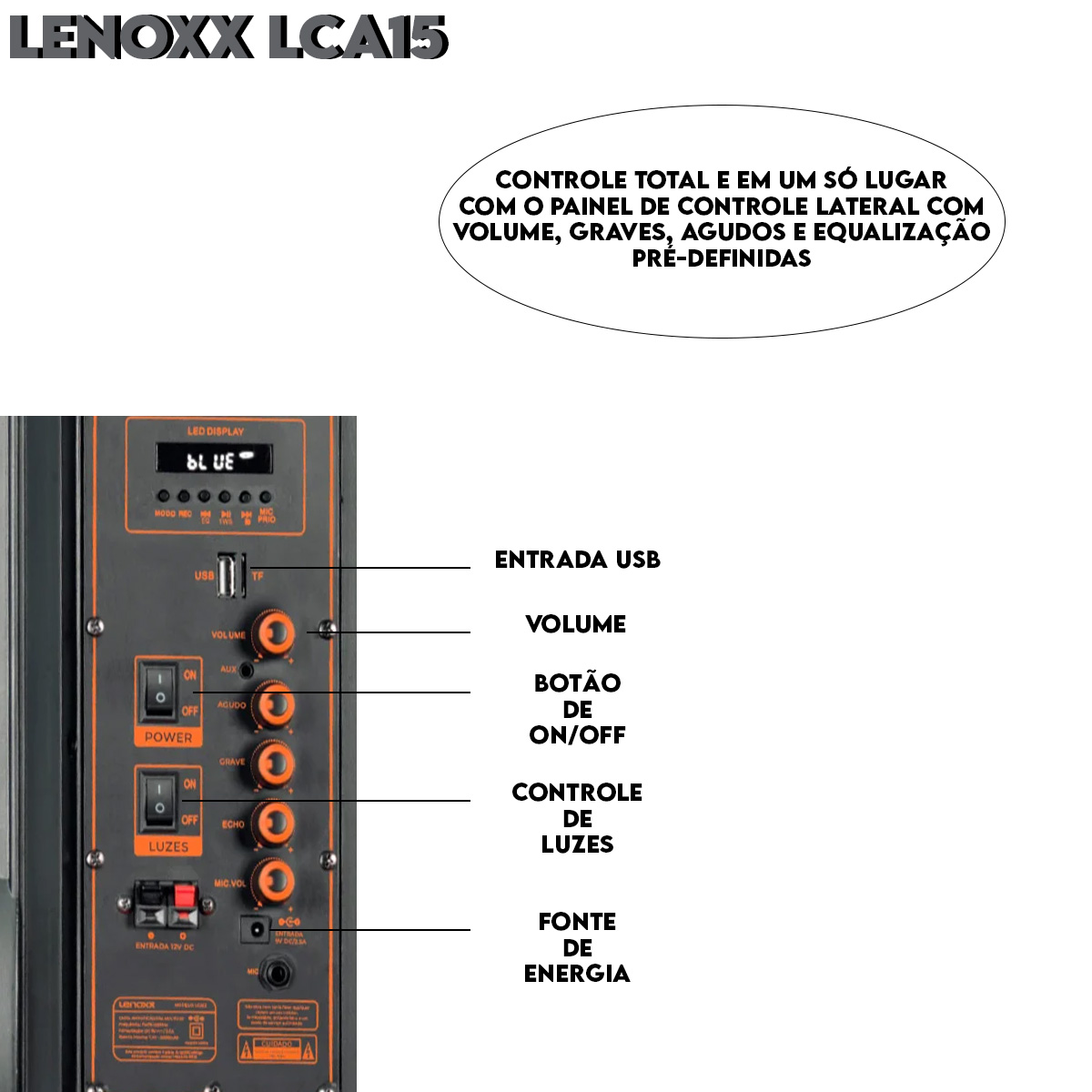 Caixa Amplificada 15 Polegadas Bluetooth USB Micro SD Entrada P2