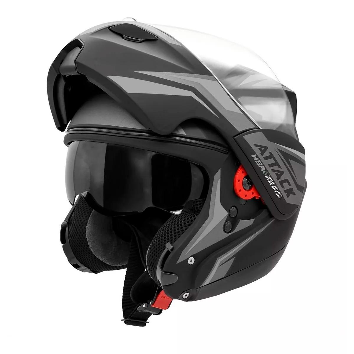かさは Capacete Moto Fechado Attack HSA Viseira Cristal Preto/Cinza