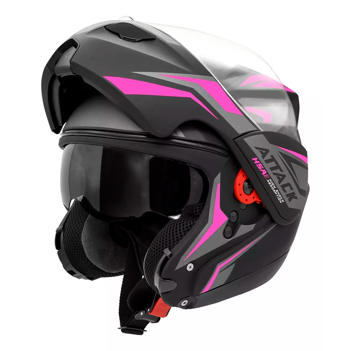 Capacete Moto Fechado Attack HSA Viseira Cristal Preto/Rosa