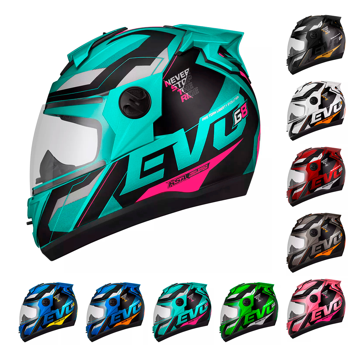 Capacete Moto Fechado Verde Turquesa G8 EVO Viseira Cristal