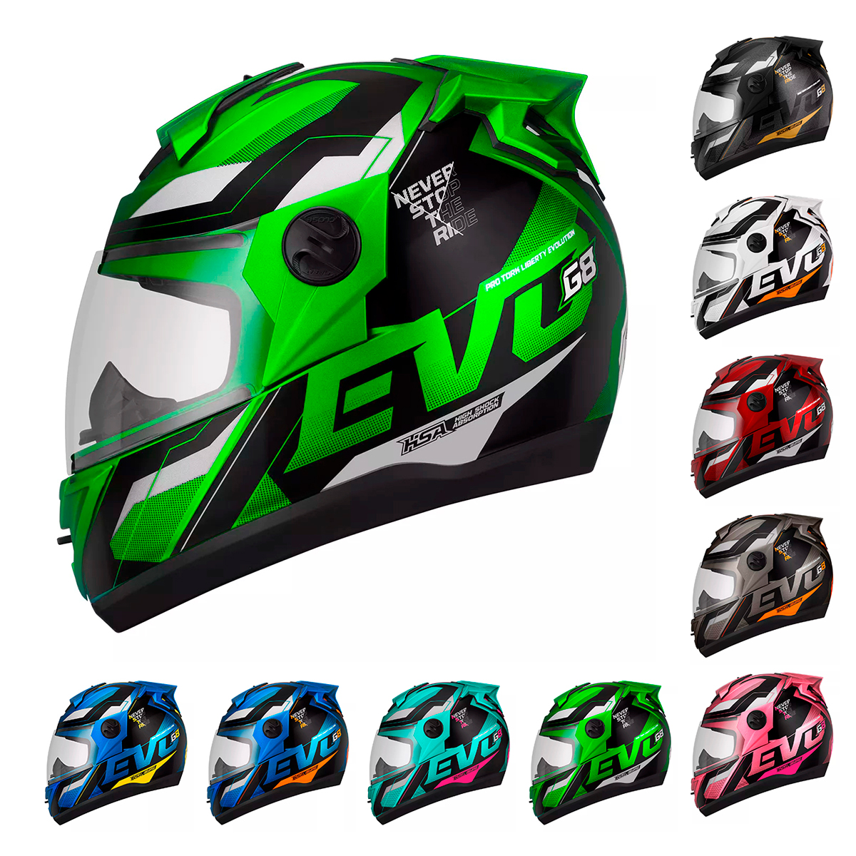 Capacete Moto Fechado Verde G8 EVO Viseira Cristal Inmetro Tamanho