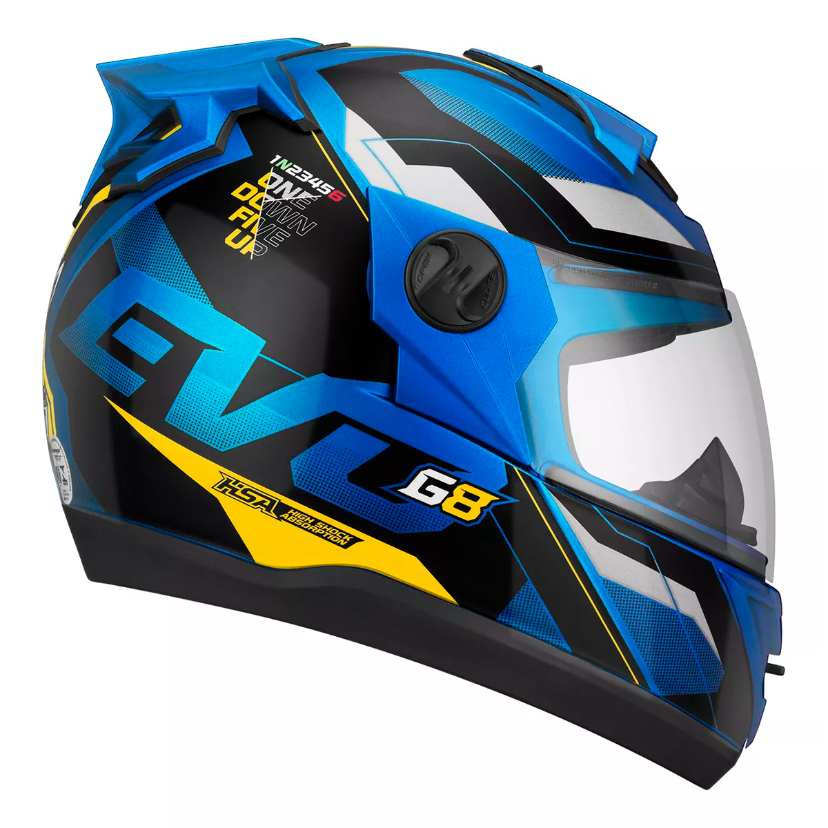 Capacete Moto Fechado Azul com Amarelo G8 EVO Viseira Cristal
