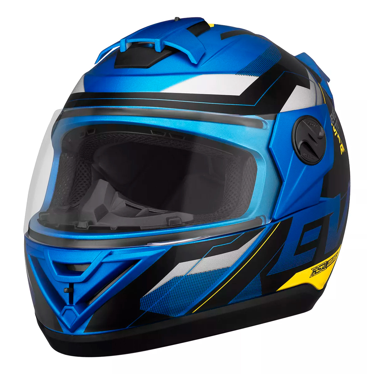 Capacete Moto Fechado Azul com Amarelo G8 EVO Viseira Cristal