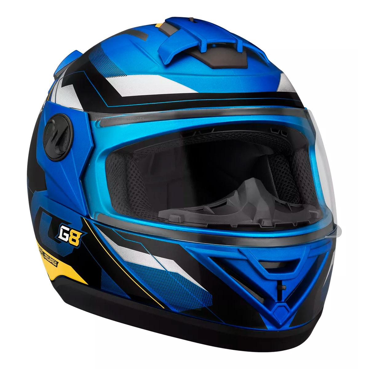 Capacete Moto Fechado Azul com Amarelo G8 EVO Viseira Cristal