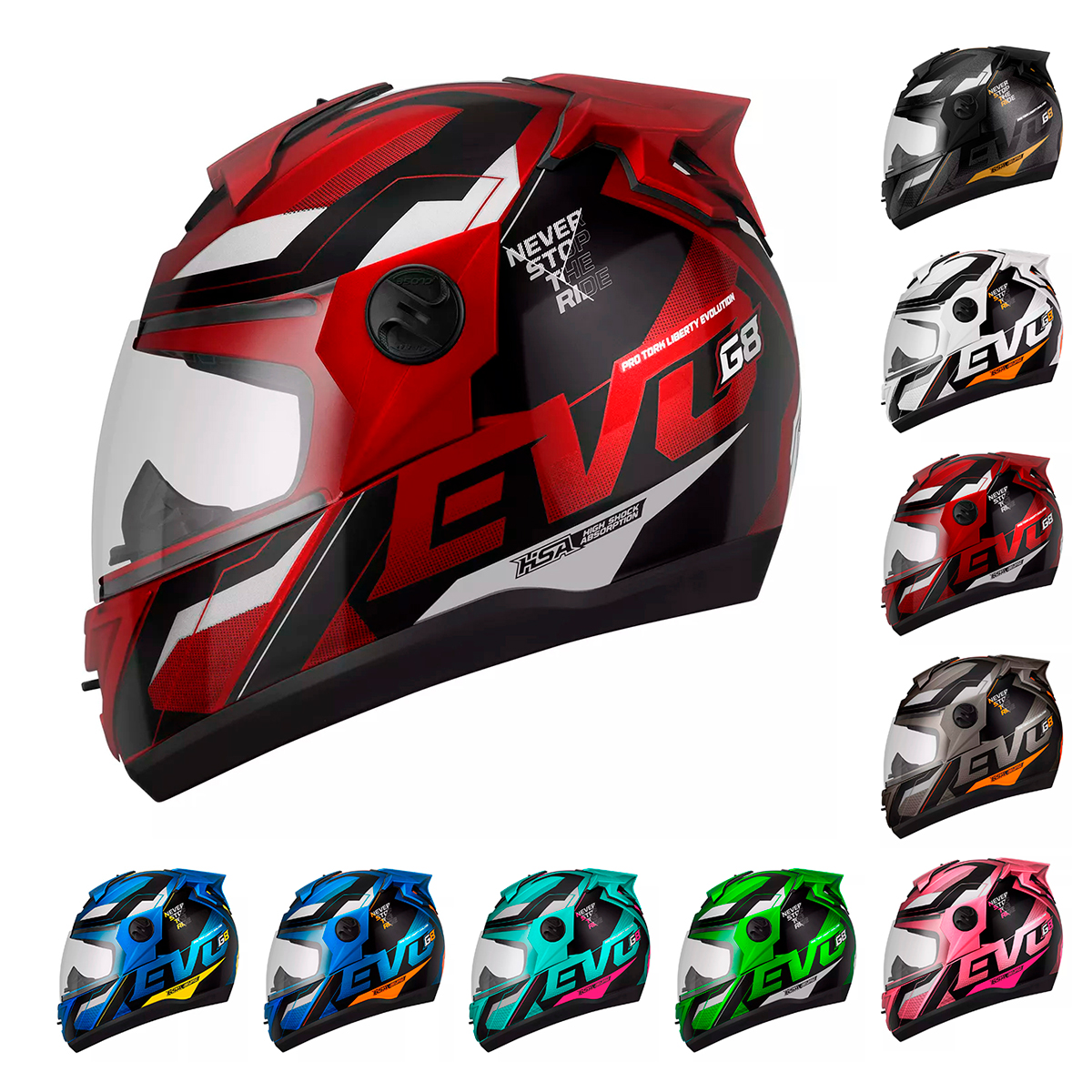 Capacete Moto Fechado Vermelho G8 EVO Viseira Cristal Inmetro
