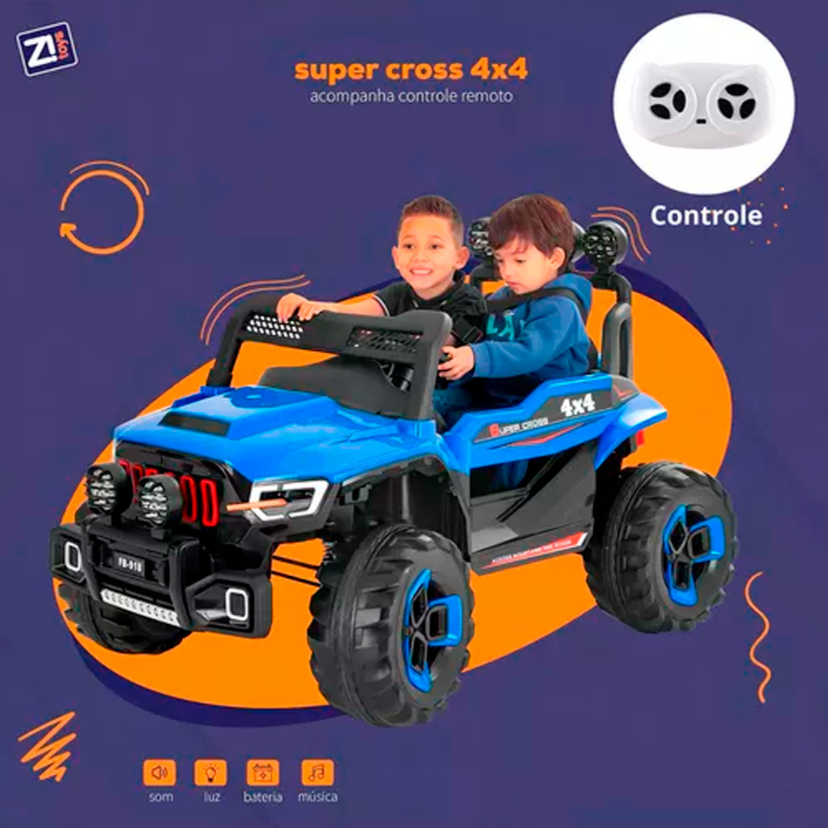 Carrinho Elétrico Infantil Super Cross 4x4 12v para 2 Crianças