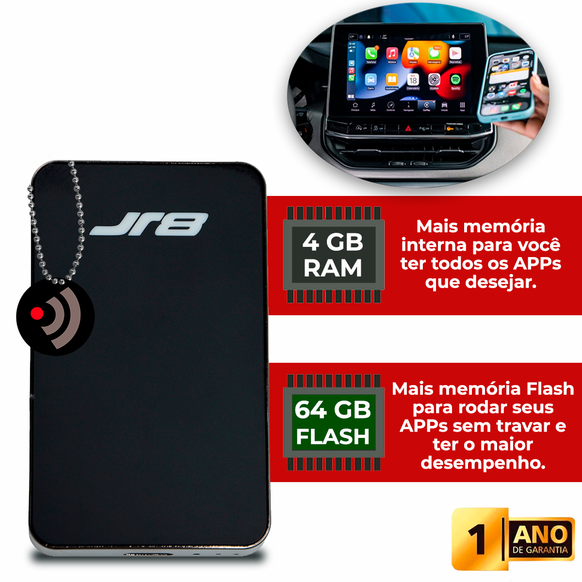 Streaming Box Carros GWM CarPlay Bluetooth Wifi 64GB 4GB Ram
