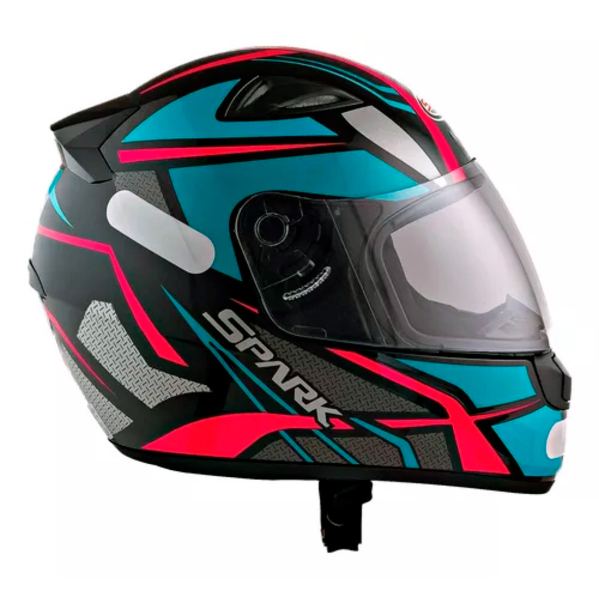 **「MU」** Capacete Moto Fechado Spark Spider Viseira Cristal Preto c/ Azul