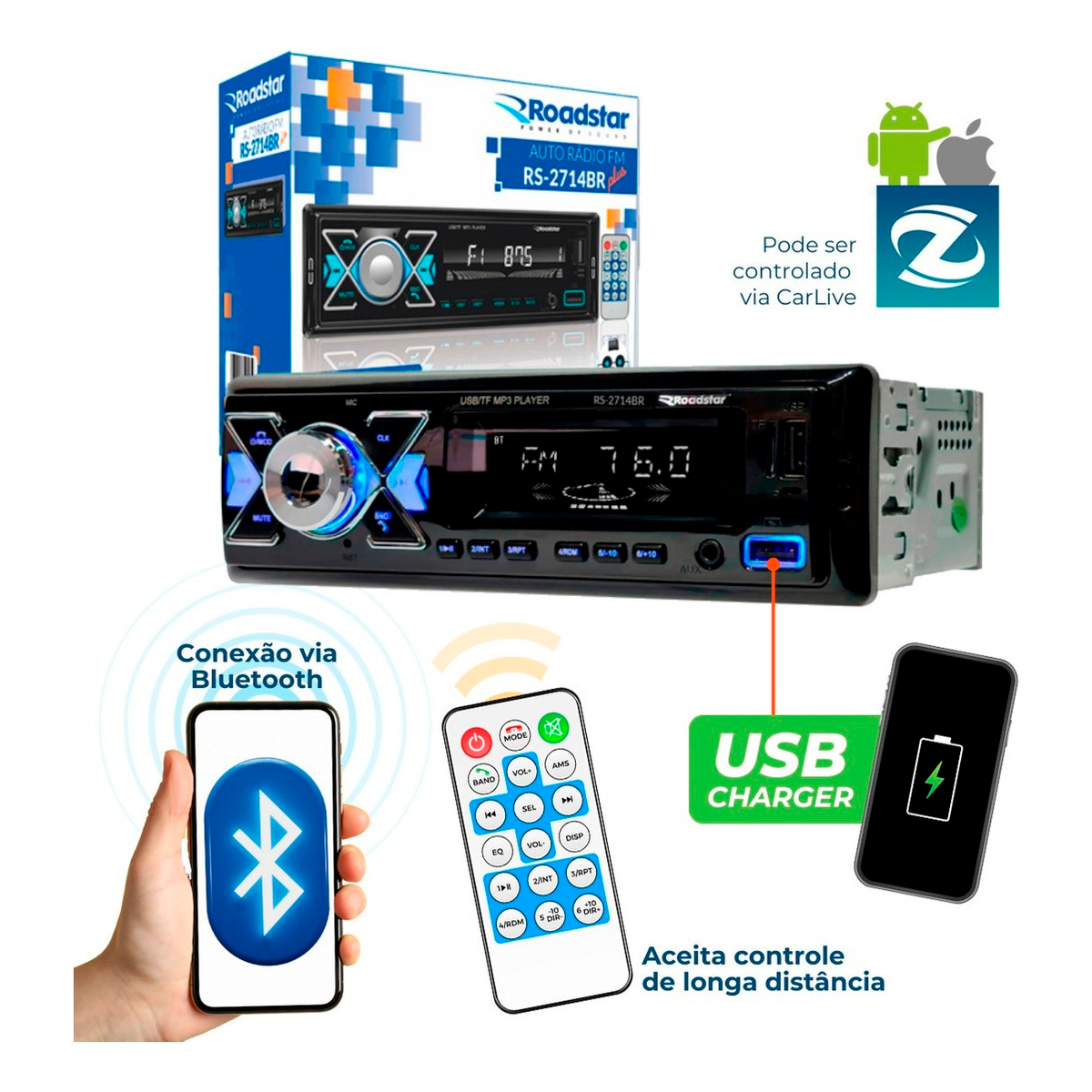 Som automotivo Rádio Roadstar RS-2714BR PLUS 4 Canais 55W