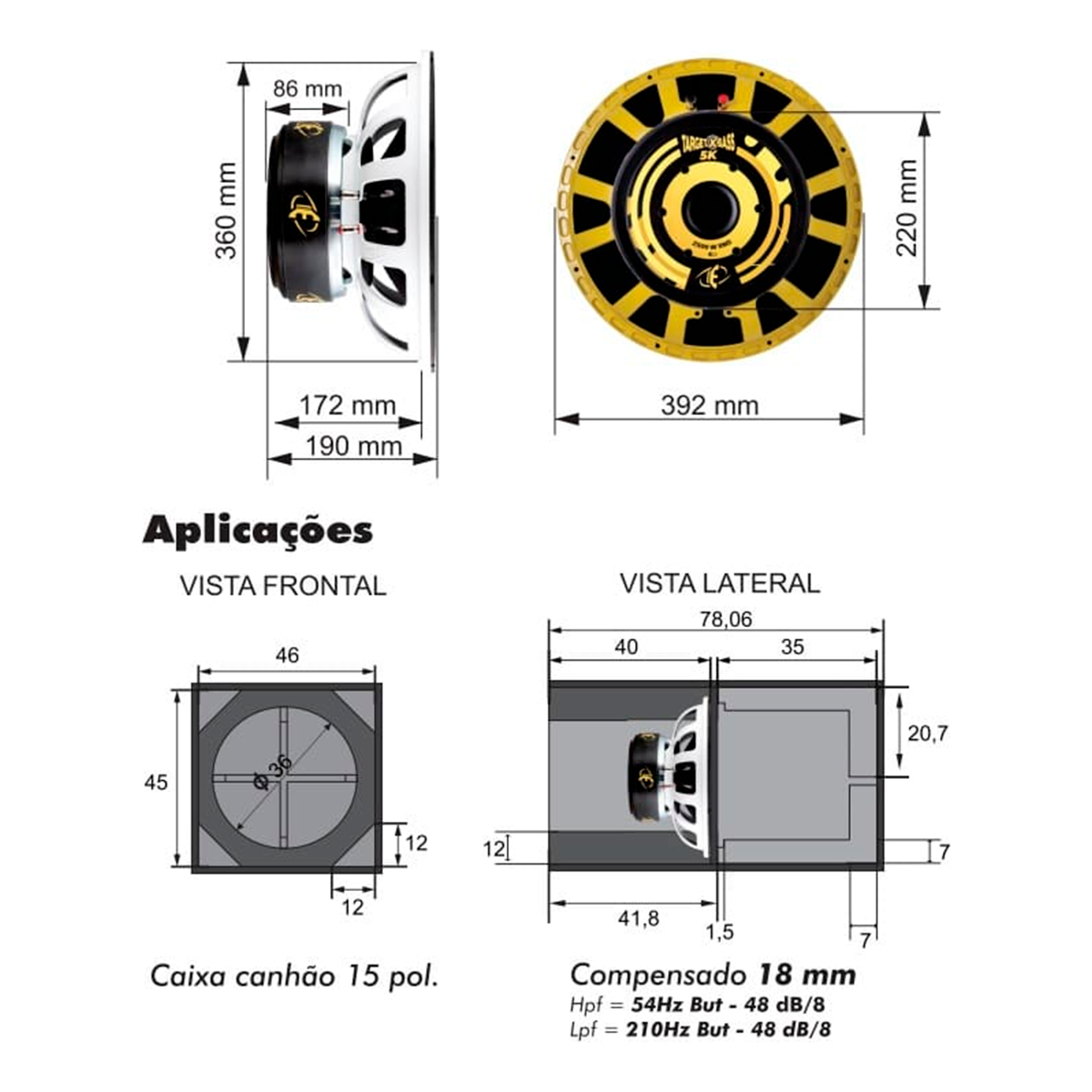 Alto-Falante E15 Target Xbass 5K 15 Polegadas Amarelo– 2500W RMS 4