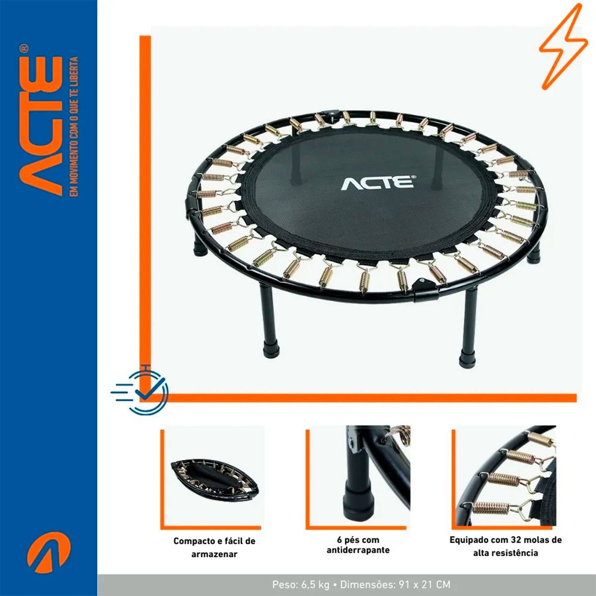 Cama Elástica Jump Dobrável 32 Molas Trampolim Profissional E39