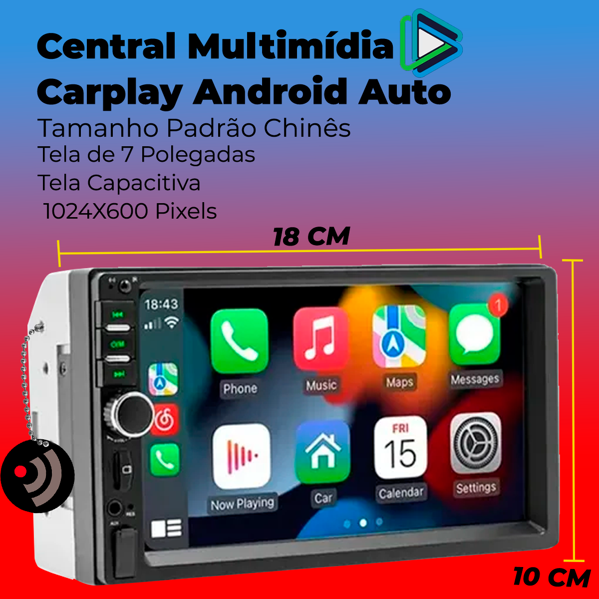 Central Multimídia 7 Polegadas MP5 c/Apple Carplay e Android Auto USB ...
