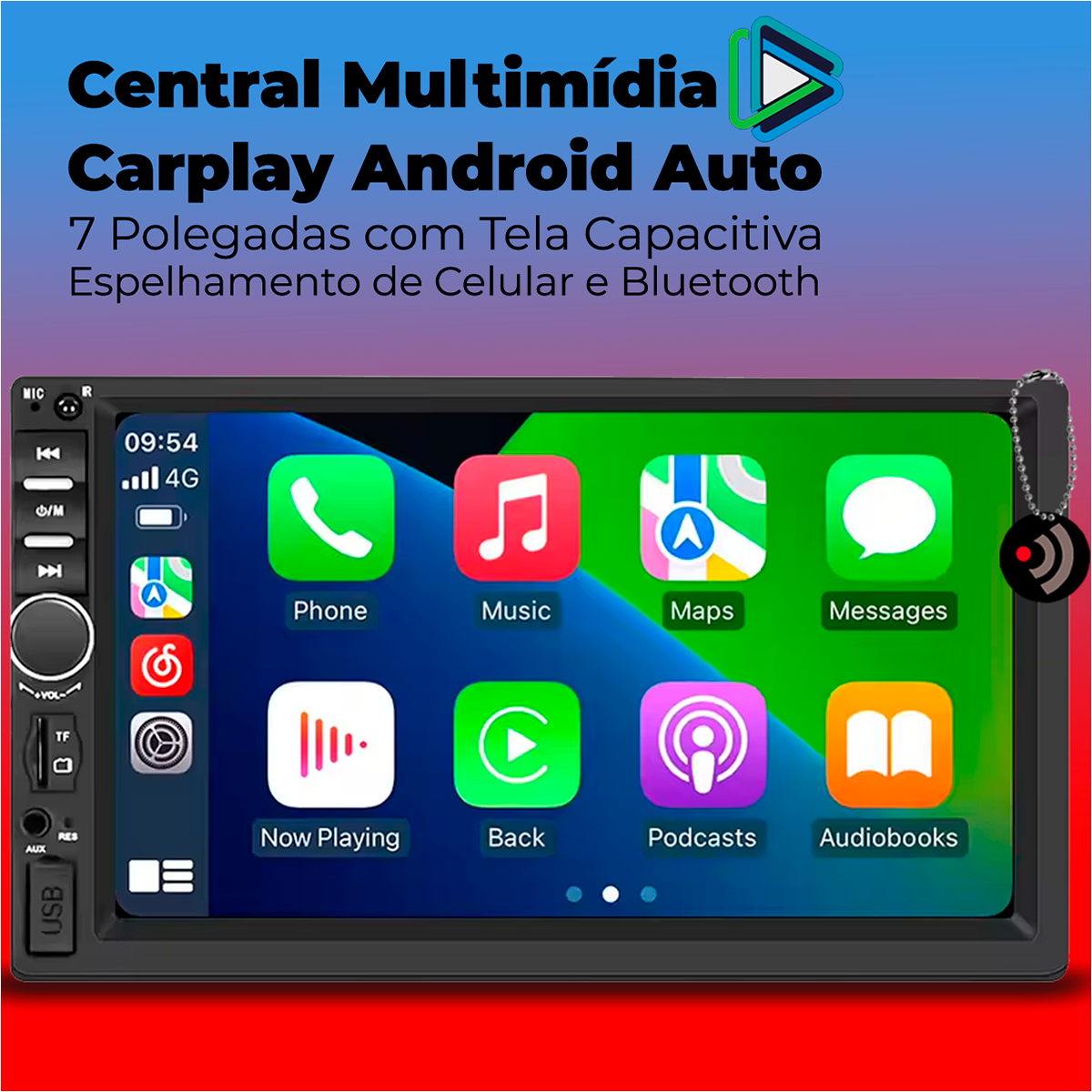 Central Multimídia 7 Polegadas MP5 c/Apple Carplay e Android Auto USB ...