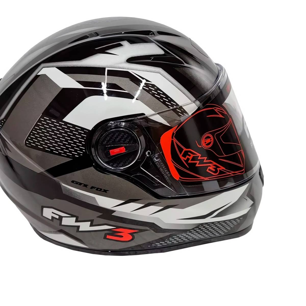 Capacete para Moto Integral Fechado GTX FOX Grafite Brilhante Com